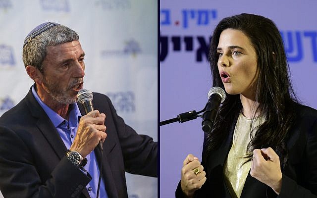 Union of Right-Wing Parties leader Rafi Peretz (left) and New Right leader Ayelet Shaked. (Flash 90)