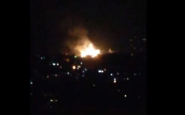 Explosions seen near Damascus on July 1 2019. Syria says Israeli jets hit targets in Damascus and Homs (Screencapture/Twitter)