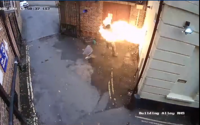 Man is set alight as he carries out arson attack on Exeter Synagogue, 21 July 2018 (Screen grab)