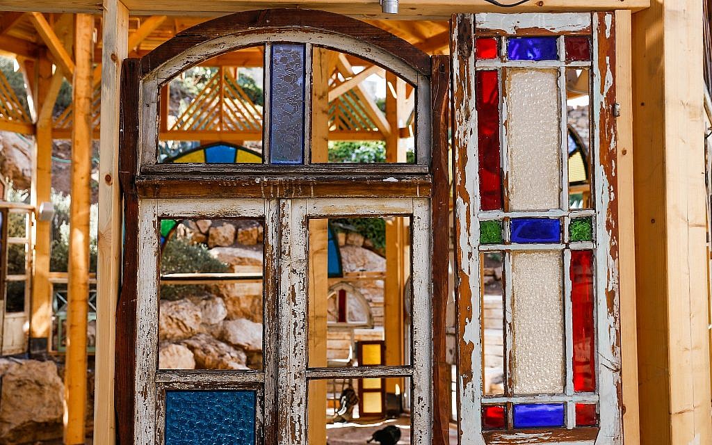 The stained glass windows and window frames that makes up Window Frames, a Mekudeshet Festival 2019 installation (Courtesy Eric Potterman)