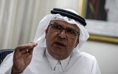 The Qatari envoy to the Gaza Strip, Mohammed al-Emadi, speaks during an interview in his office with AFP in Gaza City on August 24, 2019. (Mahmud Hams/AFP)