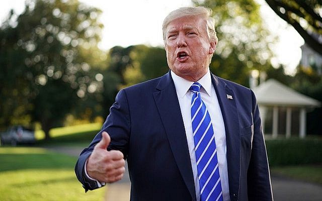 US President Donald Trump speaks to the media before leaving the White House in Washington for for Camp David in Maryland on August 30, 2019. (Mandel Ngan/AFP)