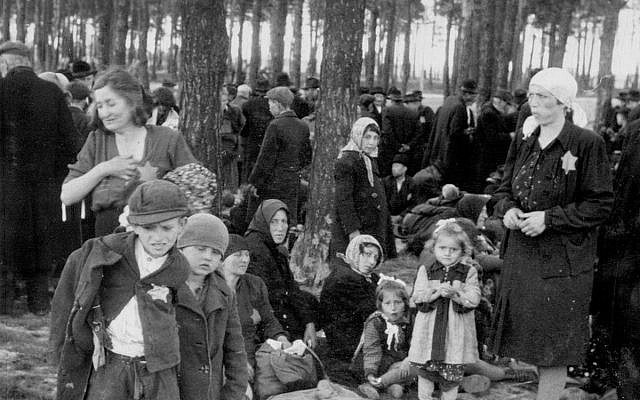 From ‘The Auschwitz Album,’ Jews wait in the grove adjacent to the gas chambers (Yad Vashem)