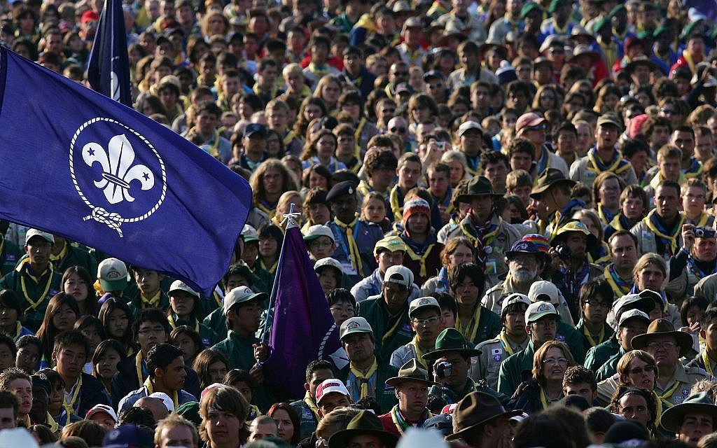 Scouts from all over the world at the World Scout Jamboree in 2007 in Chelmsford, England. This year’s edition took place in Glen Jean, West Virginia. (Cate Gillon/Getty Images via JTA)