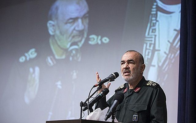 In this undated photo released by Sepahnews, the website of the Iran's Islamic Revolutionary Guard Corps, Gen. Hossein Salami speaks in a meeting in Tehran, Iran. (Sepahnews via AP)