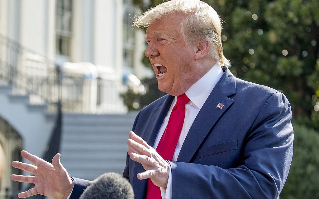 President Donald Trump speaks to members of the media on the South Lawn of the White House in Washington, Wednesday, Aug. 7, 2019. (AP/Andrew Harnik)