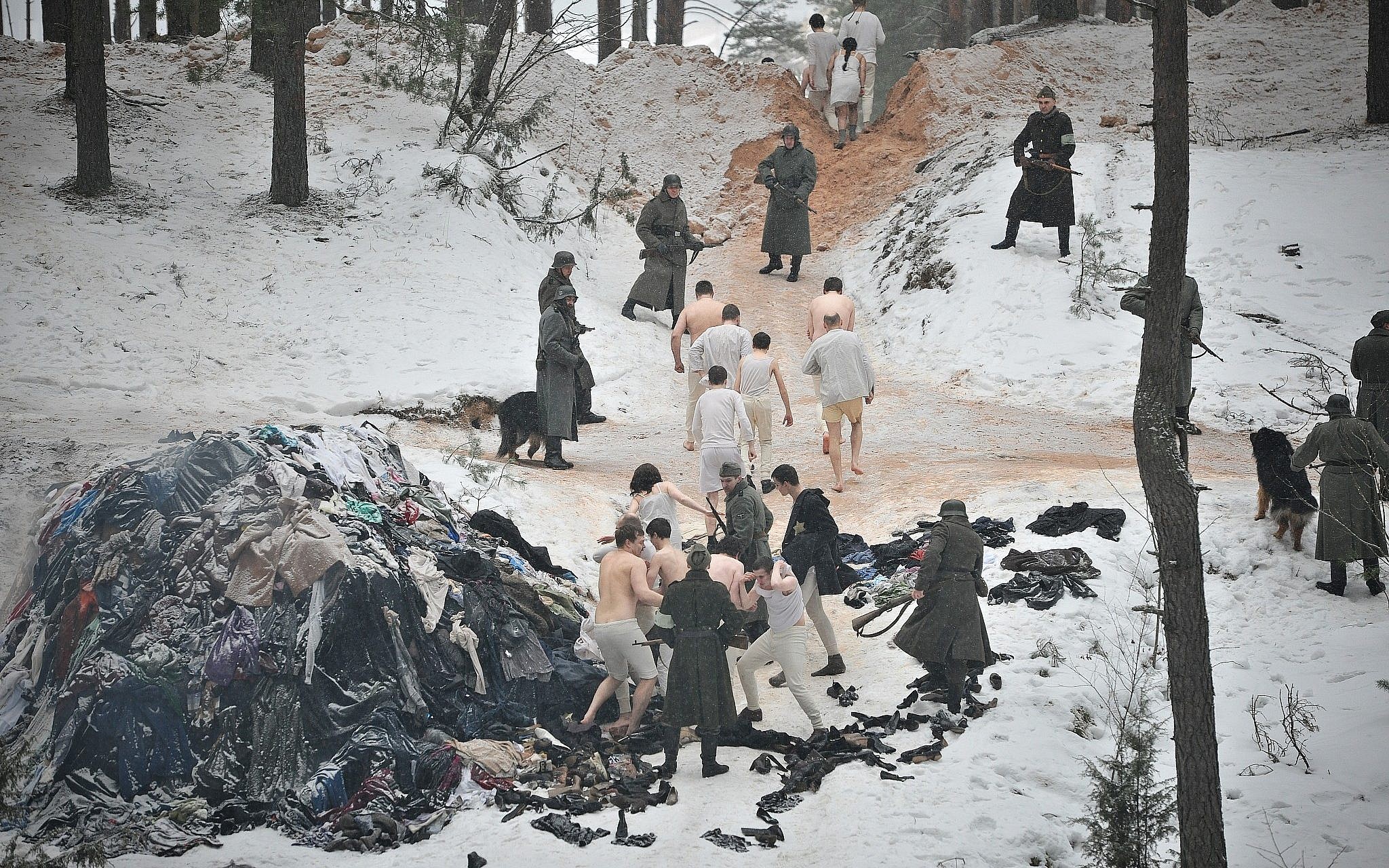 Illustrative: The infamous Rumbula massacre, in which around 25,000 Jews died over two days in late 1941, is depicted in a still from the new Latvian Holocaust historical drama film 'The Mover.' (Courtesy Washington Jewish Film Festival)