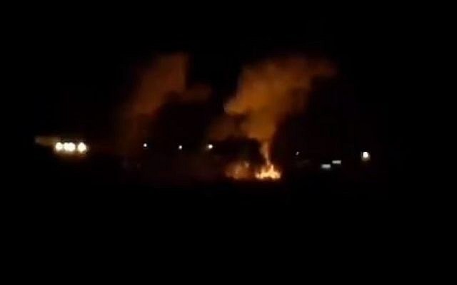 Explosions seen in the Gaza Strip on Monday August 26, apparently caused by IAF strikes after three rockets were fired into Israel. (Screencapture/Twitter)