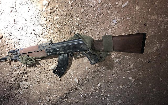A photo of an AK-47 carried by four Palestinians who attempted to infiltrate into Israel through the border fence with Gaza, August 10, 2019. (Israel Defense Forces)