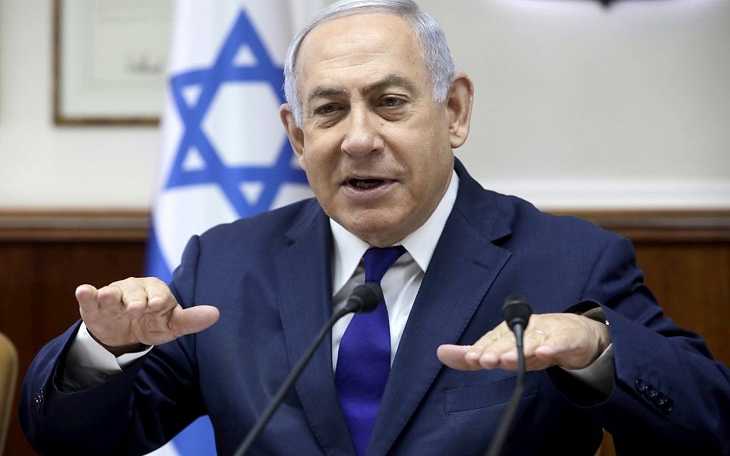 Prime Minister Benjamin Netanyahu leads the weekly cabinet meeting at the Prime Minister's Office in Jerusalem on September 3, 2019. (Sebastian Scheiner/Pool/AFP)