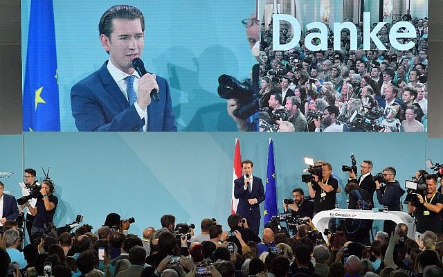 Sebastian Kurz, the leader of Austria's People's party (OeVP), gives a speech during the party's election night event in on September 29, 2019, after the publication of exit polls. (Joe Klamar/AFP)