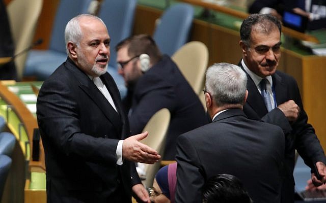 Iranian Foreign Affairs Minister Mohammad Javad Zarif attends the 74th United Nations General Assembly on September 25, 2019 in New York City. (Spencer Platt/Getty Images/AFP)