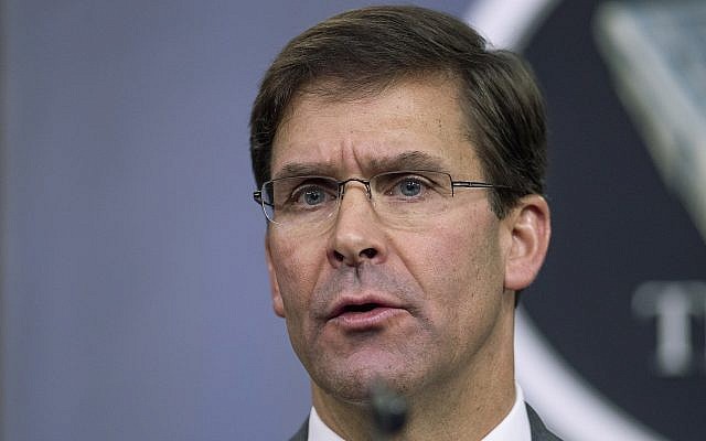 In this photo from August 28, 2019, US Defense Secretary Mark Esper speaks to reporters during a briefing at the Pentagon. (AP Photo/Manuel Balce Ceneta, File)