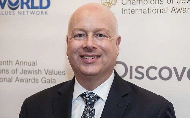 US Middle East Peace Envoy Jason Greenblatt at the Champions of Jewish Values International Awards gala at Carnegie Hall, in New York, on March 28, 2019. (Charles Sykes/Invision/AP)
