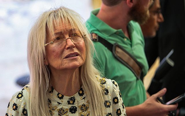 Illustrative: Miriam Adelson at the opening of an ancient road at the City of David archaeological site in the East Jerusalem neighborhood of Silwan, June 30, 2019. (Flash90)