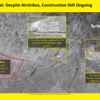 Satellite image showing ongoing construction at an alleged Iranian-controlled border crossing in Syria's Boukamal region, near the Iraqi border, on September 21, 2019. (ImageSat International)