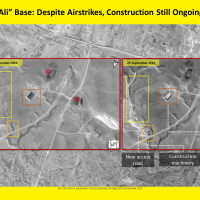 Satellite image showing ongoing construction at an alleged Iranian military base in Syria's Boukamal region, near the Iraqi border, on September 21, 2019. (ImageSat International)