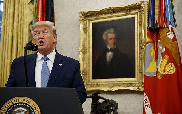 President Donald Trump speaks during a ceremony to present the Presidential Medal of Freedom to former Attorney General Edwin Meese, in the Oval Office of the White House, Tuesday, Oct. 8, 2019, in Washington. (AP Photo/Alex Brandon)