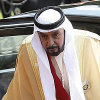 In this 2013 file photo, President of the United Arab Emirates Sheik Khalifa bin Zayed Al Nahyan arrives to meet Britain's Queen Elizabeth II in Windsor in England (AP Photo/Kirsty Wigglesworth, pool)