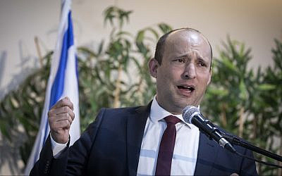 New Right party leader Naftali Bennett speaks during a press conference at the Expo Tel Aviv on September 5, 2019. (Hadas Parush/Flash90)