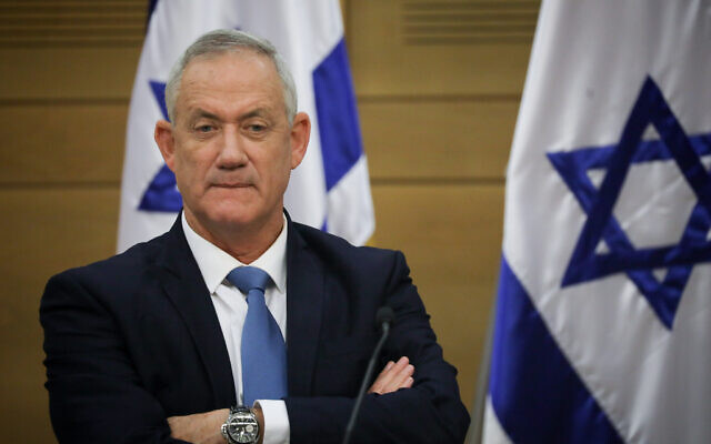 Blue and White party chairmen Benny Gantz attends a faction meeting at the Knesset, on October 28, 2019. (Hadas Parush/Flash90)
