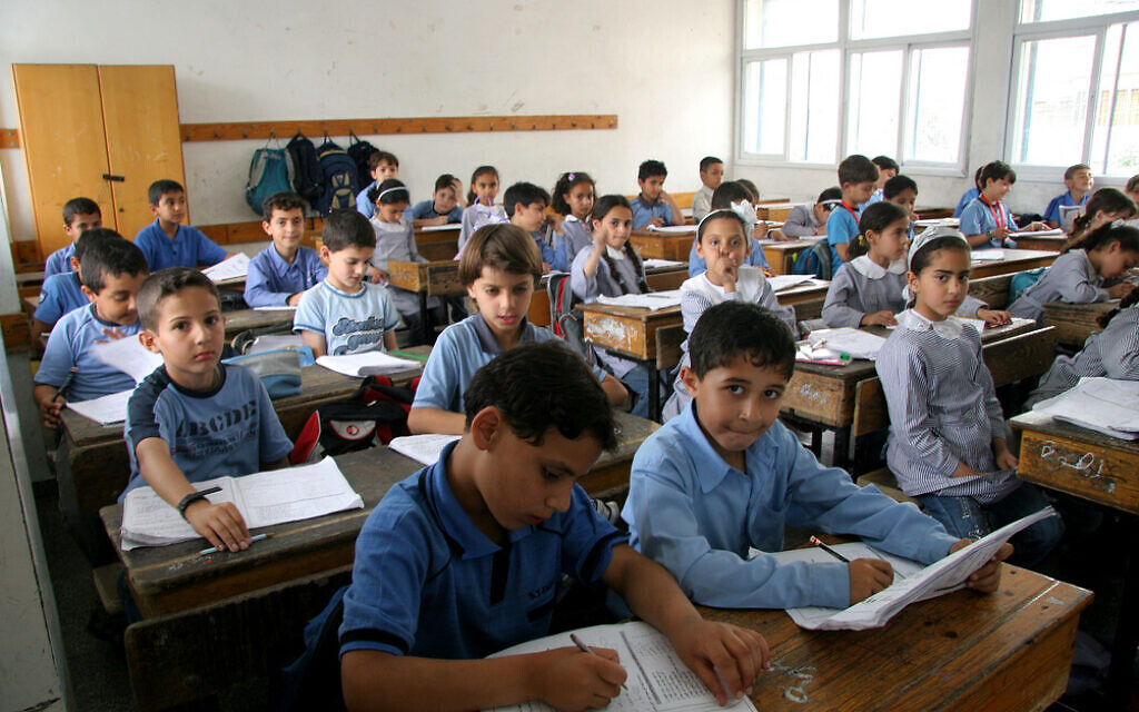 Palestinian schoolchildren studying at an UNRWA school in Gaza City. (IRIN/Creative Commons via JTA)