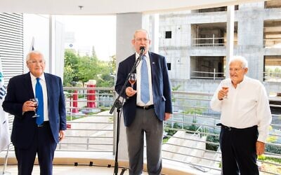 (From L-R) US Ambassador to Israel David Friedman. chairman  of Ariel University's management committee Marc Zell and Professor Yehuda Danon make a toast at a ceremony marking the start of the school year for the inaugural class of students at Ariel University's medical school on October 27, 2019. (Josef Photography)