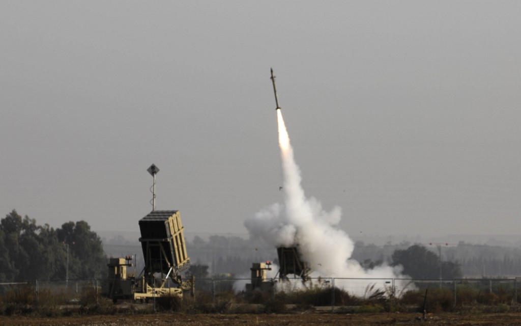 An Israeli missile launched from the Iron Dome defense missile system, designed to intercept and destroy incoming short-range rockets and artillery shells, in the southern Israeli city of Sderot, on November 12, 2019. (Menahem Kahana/AFP)