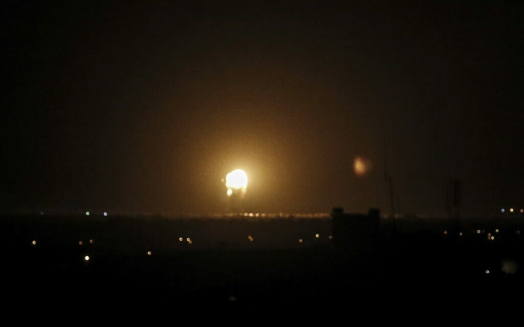 Illustrative: An explosion is seen following an Israel airstrike in Khan Younis in the southern Gaza Strip early on November 27, 2019. (SAID KHATIB / AFP)
