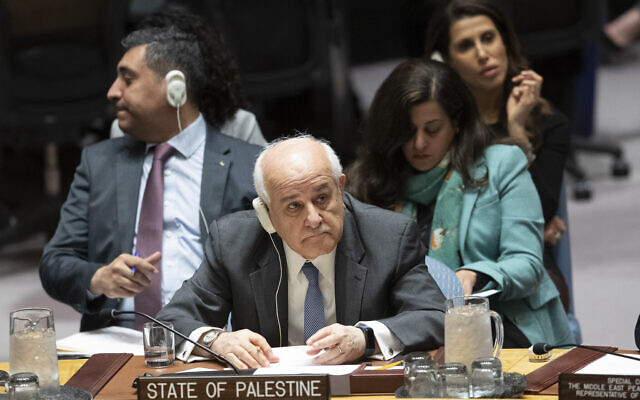 Palestinian Ambassador to the United Nations Karen Riyad Mansour listens to speakers during a meeting on the Middle East, including the Palestinian question, Wednesday, November 20, 2019, at United Nations headquarters. (AP Photo/Mary Altaffer)