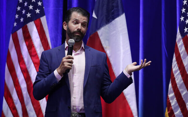 Donald Trump, Jr. speaks to supporters of his father, President Donald Trump, during a panel discussion, Tuesday, Oct. 15, 2019, in San Antonio. (AP Photo/Eric Gay)