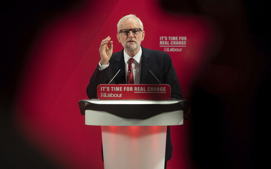 Britain's main opposition Labour Party leader Jeremy Corbyn speaks at the launch of the Labour Party race and faith manifesto, in London, Tuesday Nov. 26, 2019. (Joe Giddens/PA via AP)