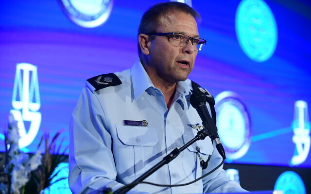 Then-acting chief of police Motti Cohen speaks at the annual Justice conference in Airport City, outside Tel Aviv on September 3, 2019. (Tomer Neuberg/Flash90)