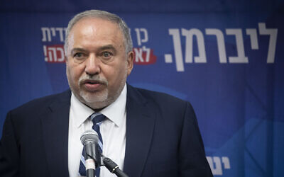 Uisrael Beytenu leader MK Avigdor Liberman speaks at a faction meeting at the Knesset in Jerusalem, on October 28, 2019. (Hadas Parush/Flash90)
