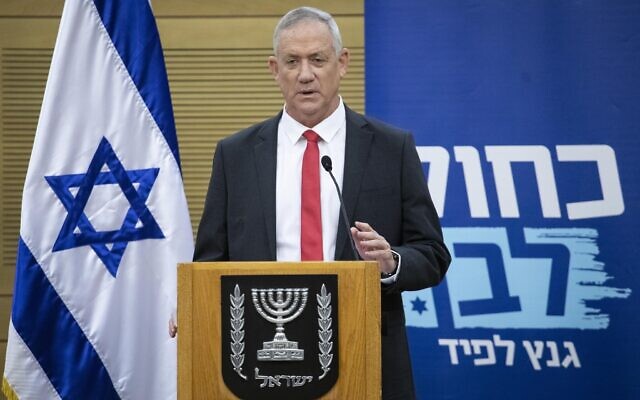 Blue and White party chairman MK Benny Gantz speaks at faction meeting at the Knesset, in Jerusalem, on November 11, 2019. (Hadas Parush/Flash90)