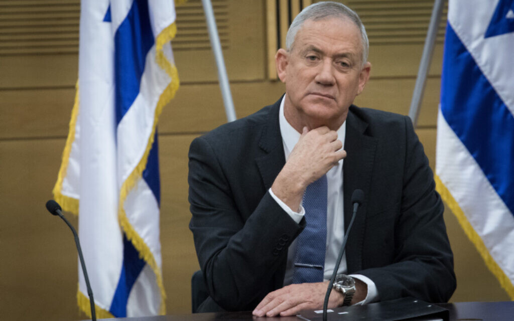 Blue and White party chairman Benny Gantz during a faction meeting at the Knesset, the Israeli parliament in Jerusalem, on November 18, 2019. (Hadas Parush/Flash90)
