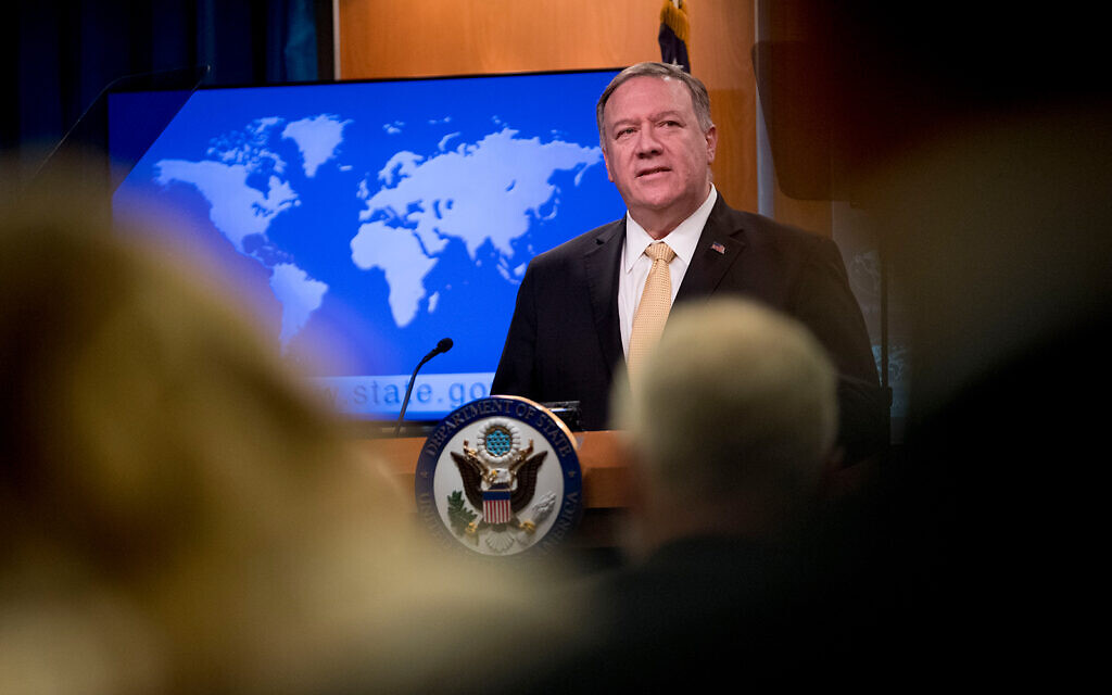 US Secretary of State Mike Pompeo speaks at a news conference at the State Department in Washington, November 18, 2019. (AP Photo/Andrew Harnik)