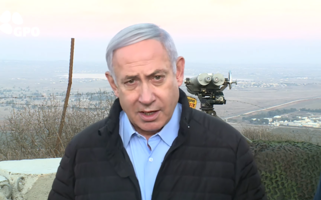 Prime Minister Benjamin Netanyahu tours the northern border on November 24, 2019. (YouTube screen capture)