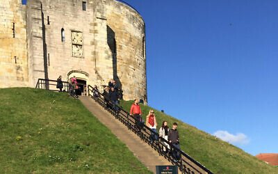 The stone steps leading up to Clifford's Tower, York, site of the most notorious anti-Semitic bloodshed in medieval English history. (Times of Israel staff)