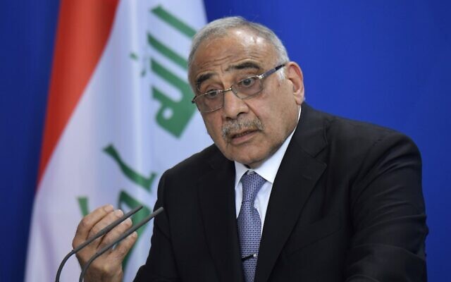 In this file photo taken on April 30, 2019, Iraqi Prime Minister Adel Abdel Mahdi speaks during a press conference at the German Chancellery in Berlin. (Tobias SCHWARZ/AFP)
