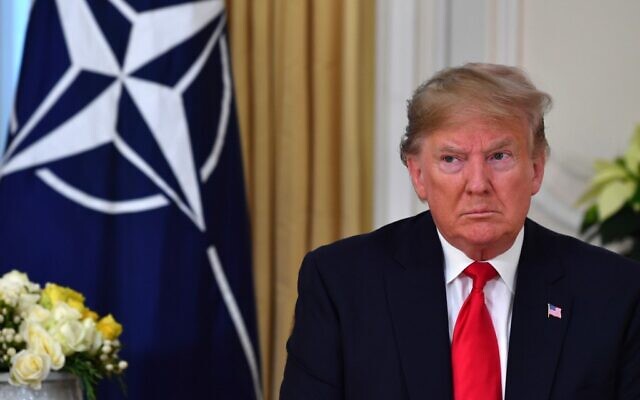 US President Donald Trump during his meeting with NATO Secretary General Jens Stoltenberg at Winfield House, London, December 3, 2019. (Nicholas Kamm/AFP)