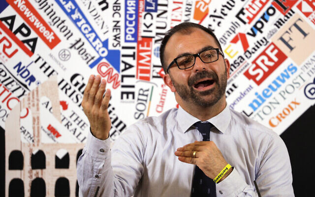 Italy's Education Minister Lorenzo Fioramonti meets with journalists at the foreign press association in Rome, November 12, 2019. (AP Photo/Gregorio Borgia)
