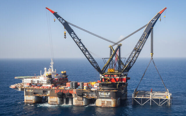 View of the Leviathan gas field gas processing rig near the city of Caesarea, on January 31, 2019. (Marc Israel Sellem/Pool)