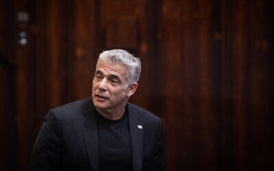 Blue and White party co-chairman MK Yair Lapid during a vote on a bill to dissolve the parliament, at the Knesset, in Jerusalem on December 11, 2019. (Hadas Parush/Flash90)