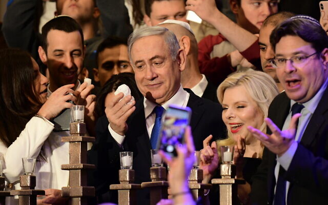 Prime Minister Benjamin Netanyahu attends an event marking the eighth night of Hanukkah, on December 29, 2019. (Tomer Neuberg/FLASH90)