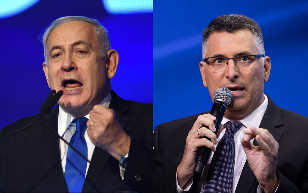 A composite image shows Prime Minister Benjamin Netanyahu, left, and Gideon Sa'ar, right. (Flash90)