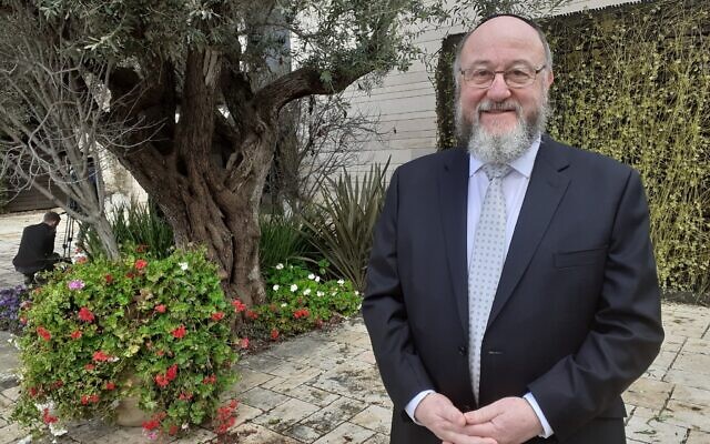 UK Chief Rabbi Ephraim Mirvis at the President's Residence in Jerusalem, January 23, 2020. (Raphael Ahren/TOI)