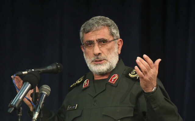 In this Nov. 5, 2016 photo, Gen. Esmail Ghaani speaks in a meeting in Tehran, Iran. A new Iranian general has stepped out of the shadows to lead the country's expeditionary Quds Force, becoming responsible for Tehran's proxies across the Mideast as the Islamic Republic threatens the US with "harsh revenge" for killing its previous head, Qassem Soleimani. (Mohammad Ali Marizad/Tasnim News Agency via AP)