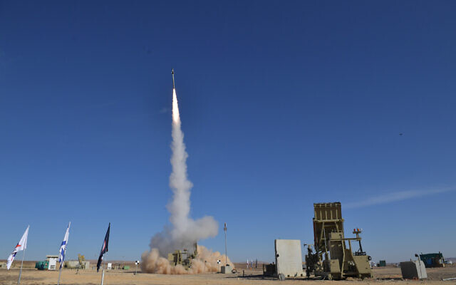 Defense Ministry and Rafael defense contractor test an upgraded version of the Iron Dome missile defense system in January 2020. (Defense Ministry)