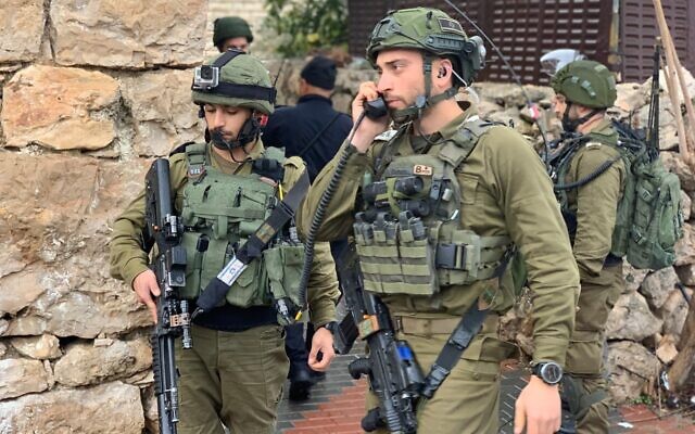 IDF forces on the scene of a stabbing attack near the West Bank settlement of Kiryat Arba on January 18, 2020. (IDF Spokesperson's Office)